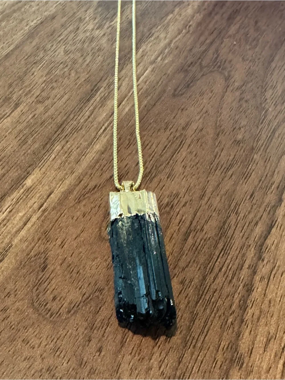 Black Tourmaline Pendant Necklace with Gold Cap - Women Jewelry